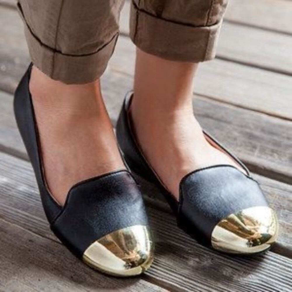 Aldo‎ Women’s  Leather Black and Metallic Gold Flats Loafers Size 7.5